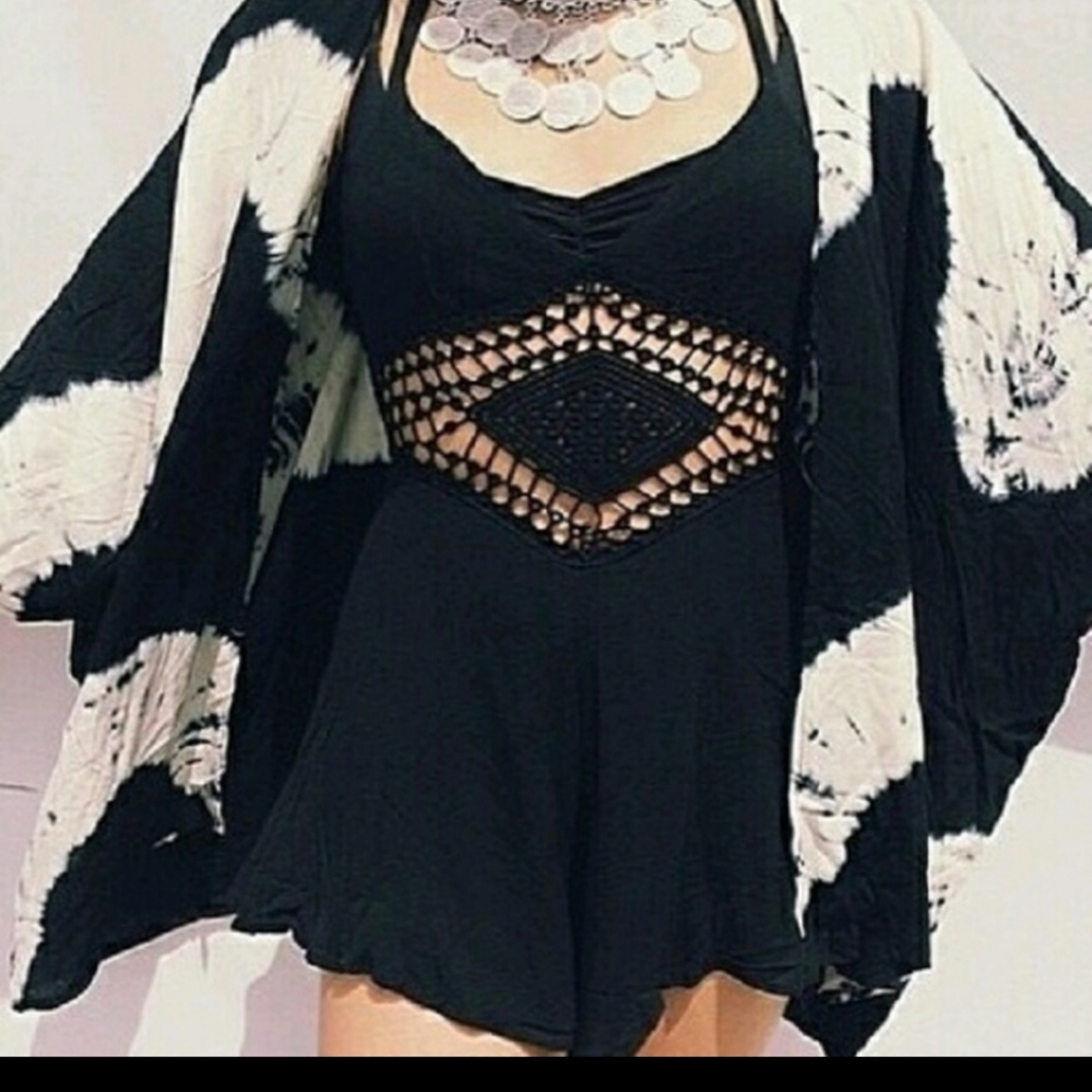 Free People Dream State kimono cape duster tie jacket dolman  sleeve tie dye